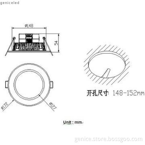 AC100-240V 5inch 1300lm 16W LED down lights from shenzhen